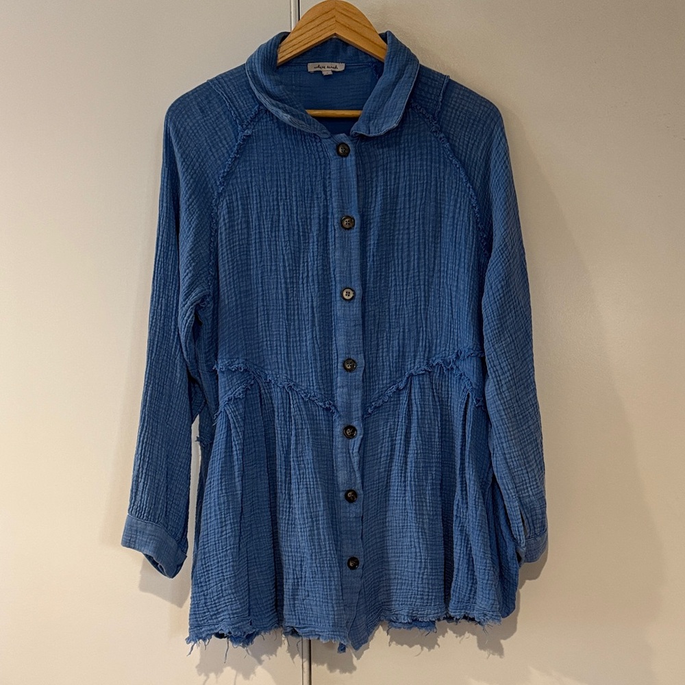 White Birch Blue Button-Up Women's Top with pockets